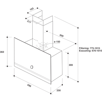 Whirlpool Páraelszívó Beépíthető WHVA 62F LM K Fekete Szabadonálló Mechanikus Technical drawing