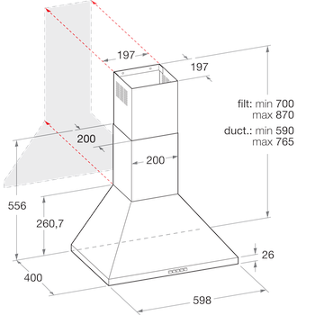 Indesit Campana Encastre IHPC 6.5 LM X Inox Wall-mounted Mecánico Technical drawing