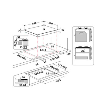 Whirlpool Ploča za kuhanje GOFL 629/NB1 Crna PLINSKA Technical drawing