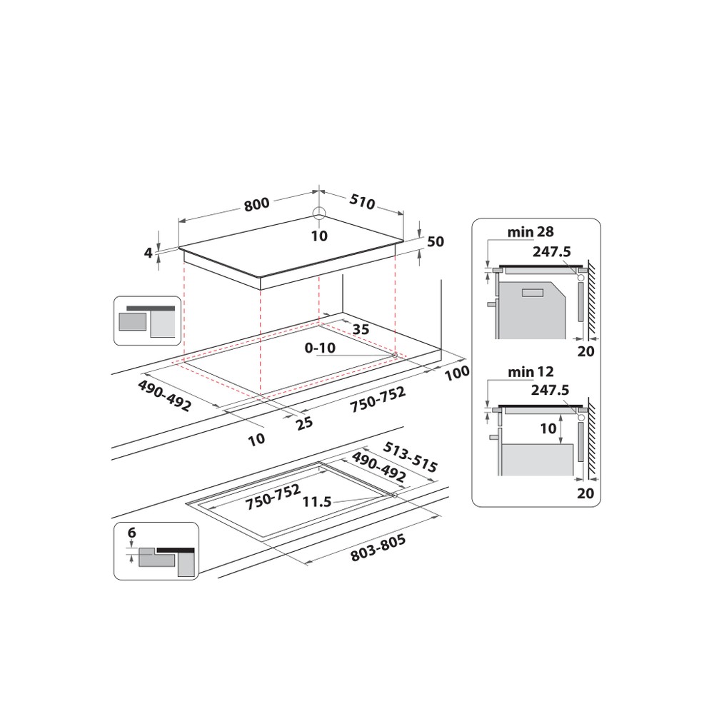 Whirlpool Kookplaat WTX8017DCF2 Zwart Induction vitroceramic Technical drawing