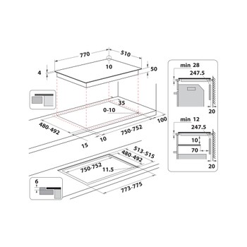 Whirlpool Kookplaat WL S3777 NE BM Zwart Induction vitroceramic Technical drawing