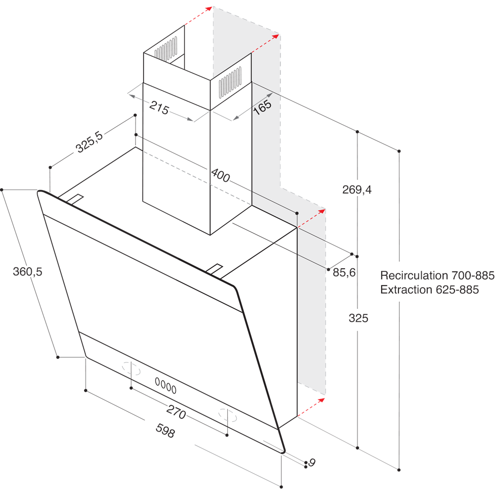 Whirlpool Hotă Încorporabil AKR 62F LT K Negru Independent Electronic Technical drawing