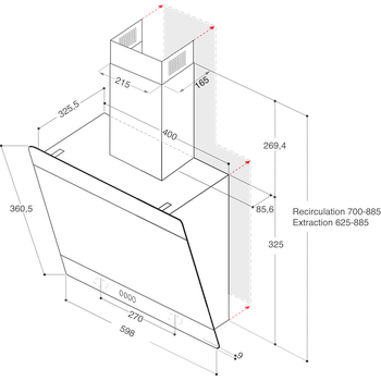 Whirlpool Витяжка Вбудований (-а) AKR 62F LT K Чорний Соло Електронне Technical drawing