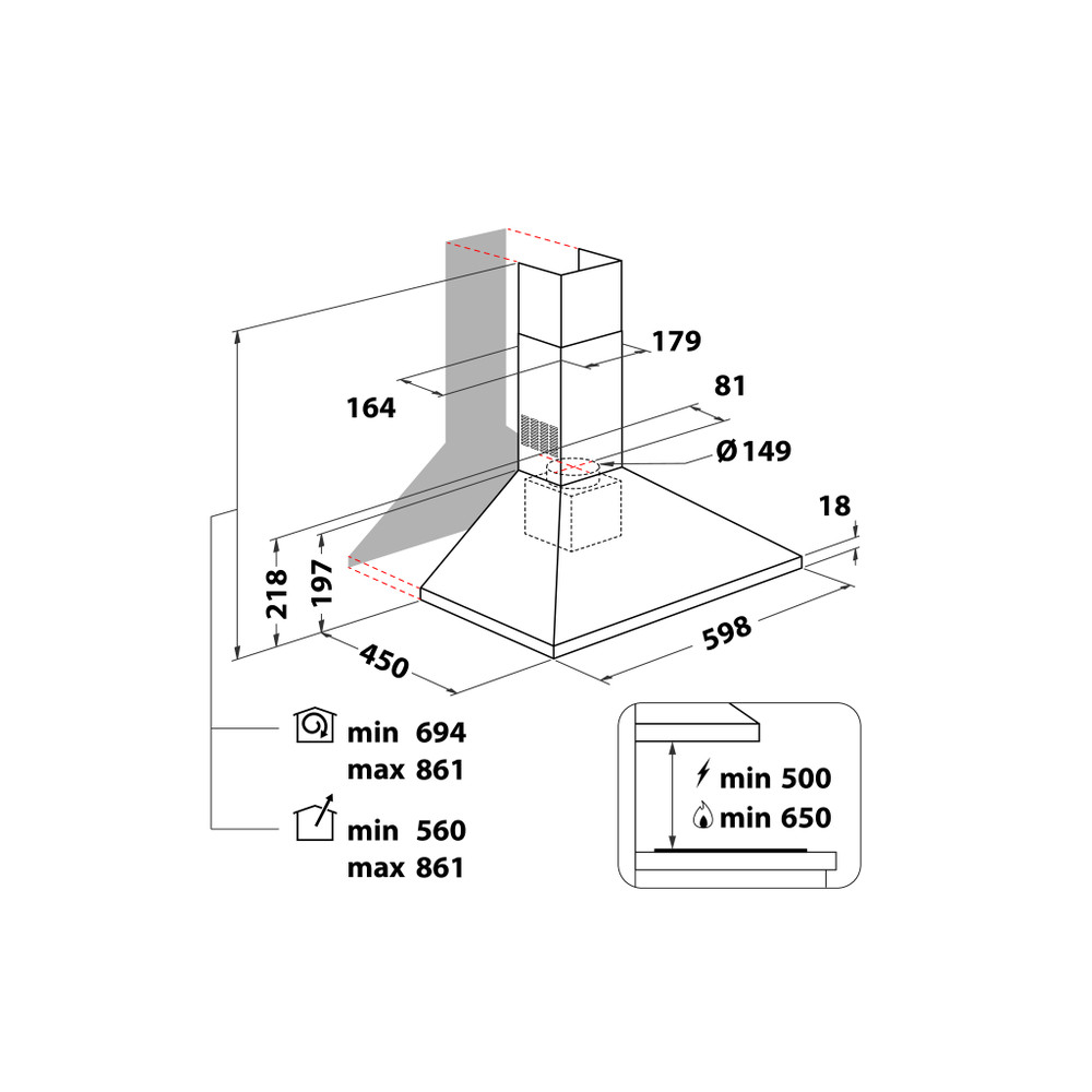 Whirlpool Napa Ugradbeni AKR 685/1 IX Inox Wall-mounted Mehanička Technical drawing