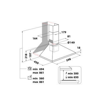 Whirlpool Napa Ugradbeni AKR 685/1 IX Inox Wall-mounted Mehanička Technical drawing