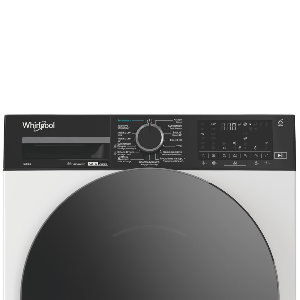 Whirlpool Was-droogcombinatie Vrijstaand WPD 0649W ADS BE Wit Voorlader Control panel