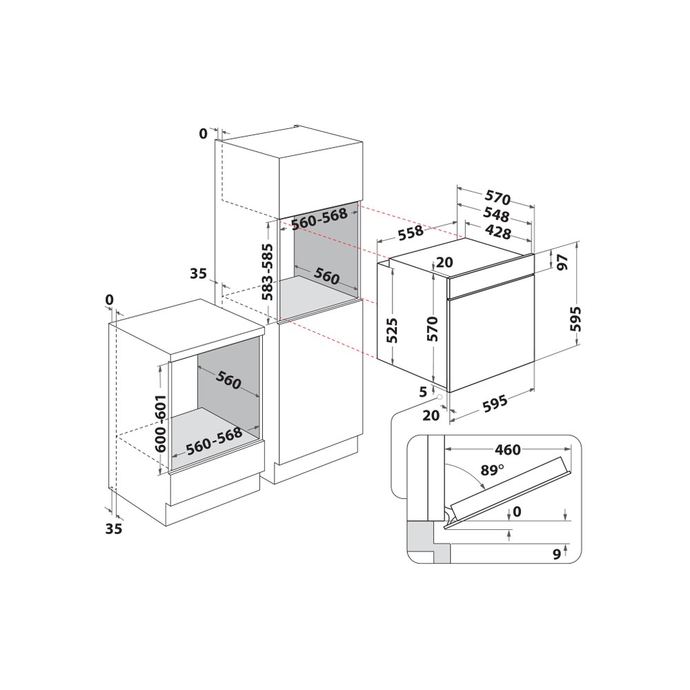 Whirlpool Духові шафи Вбудований (-а) OMSK58RU1SX Електрична A+ Technical drawing