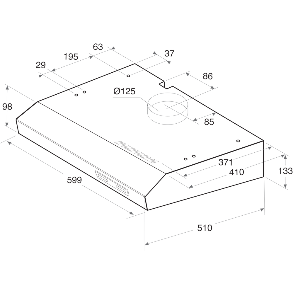 Indesit Dampkap Inbouw ISLK 66 LS X Inox Vrijstaand Mechanisch Technical drawing