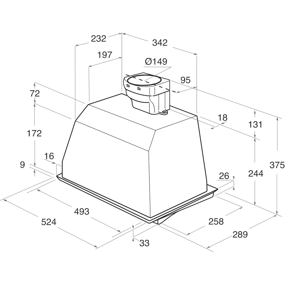 Whirlpool Páraelszívó Beépíthető AKR 650/1 IX Inox Beépíthető Mechanikus Technical drawing