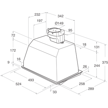 Whirlpool Páraelszívó Beépíthető AKR 650/1 IX Inox Beépíthető Mechanikus Technical drawing