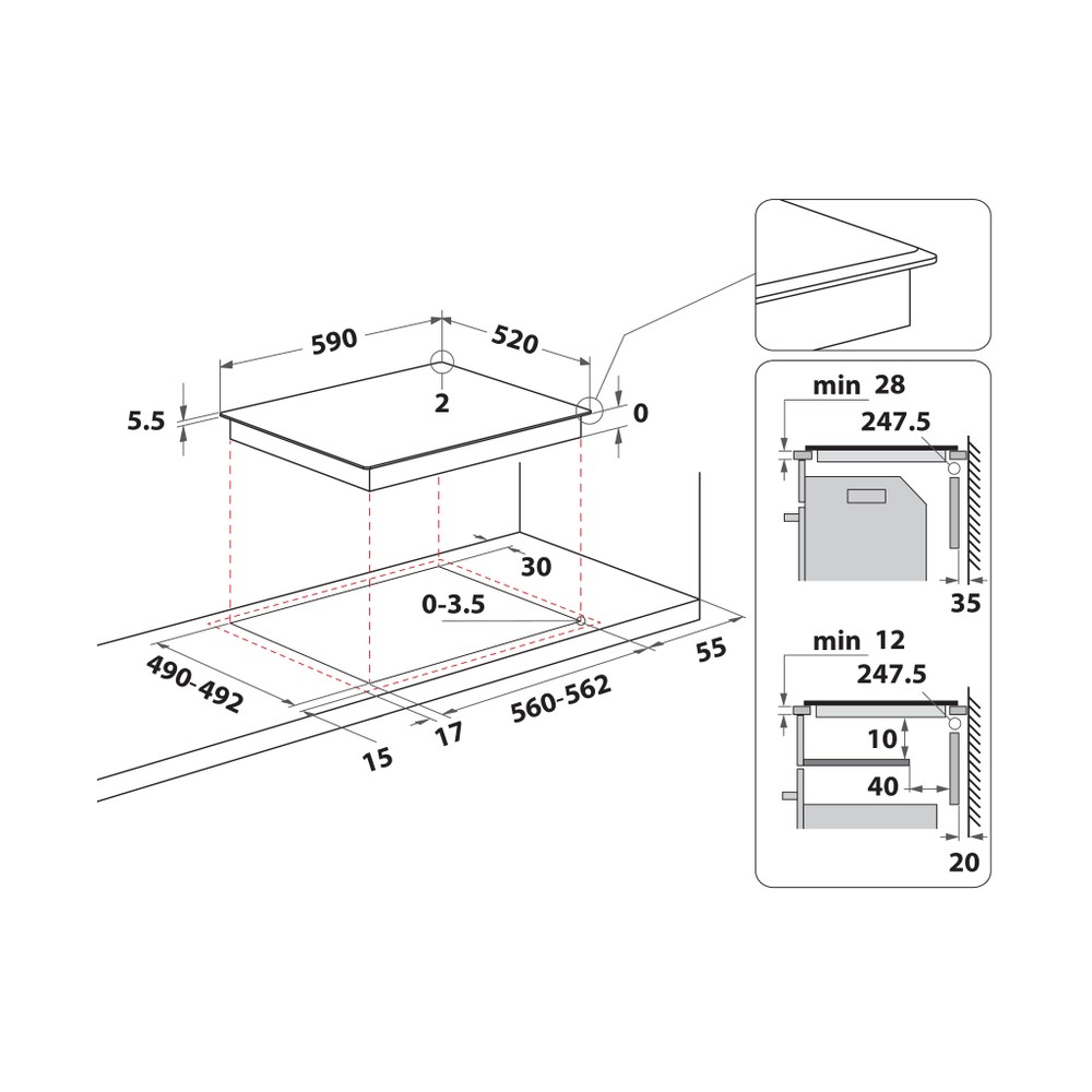 Hotpoint Encimera HS Q2860 NE Negro Induction vitroceramic Technical drawing