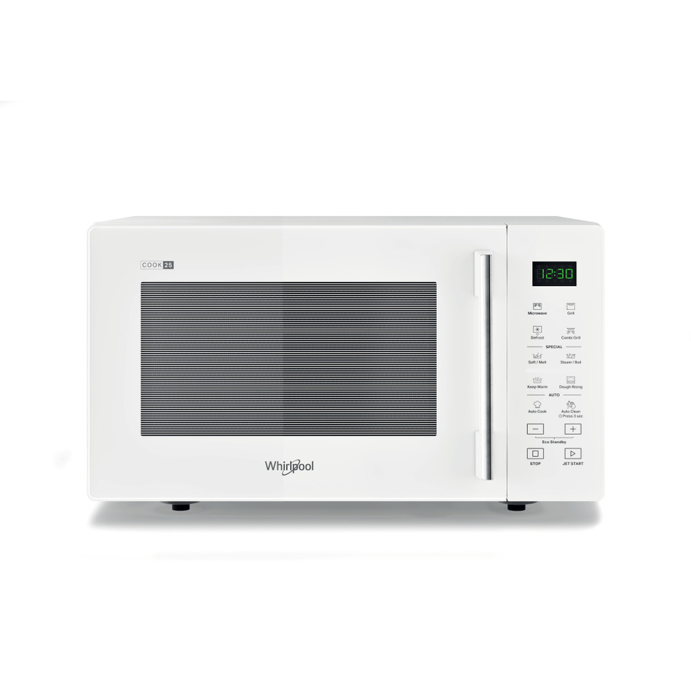 Whirlpool Micro-ondas Livre Instalação MWP 254 W Branco Eletrónico 25 MO + Função Grill 900 Frontal open