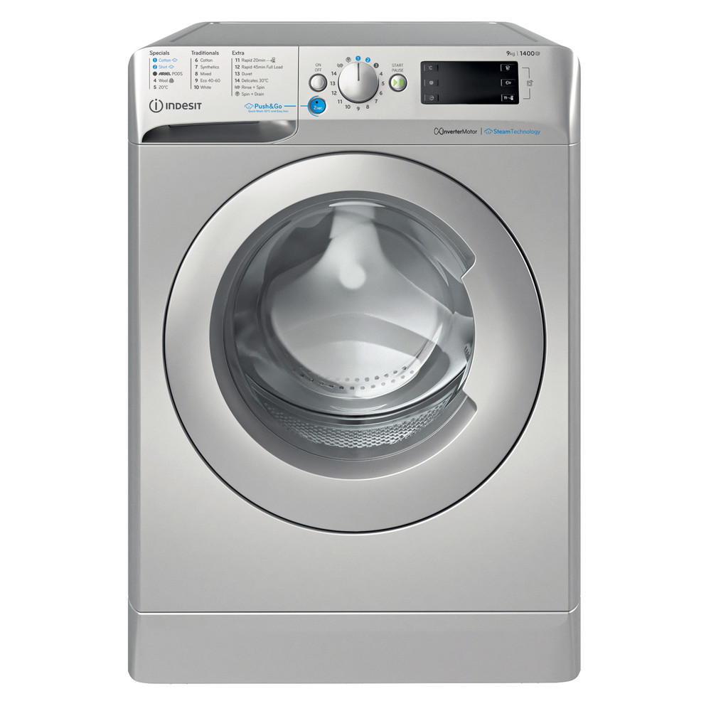 Indesit Washing machine Free-standing BWE 91496X SV UK Silver Front loader A Frontal