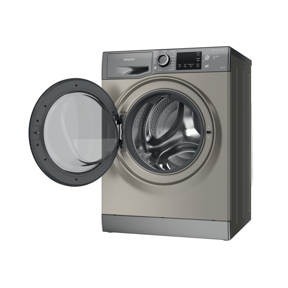 Hotpoint Washer dryer Free-standing NDB 9635 GK UK Graphite Front loader Perspective open