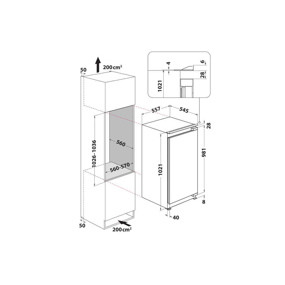 Bauknecht Koelkast Inbouw KSI 10VF2 Wit Technical drawing
