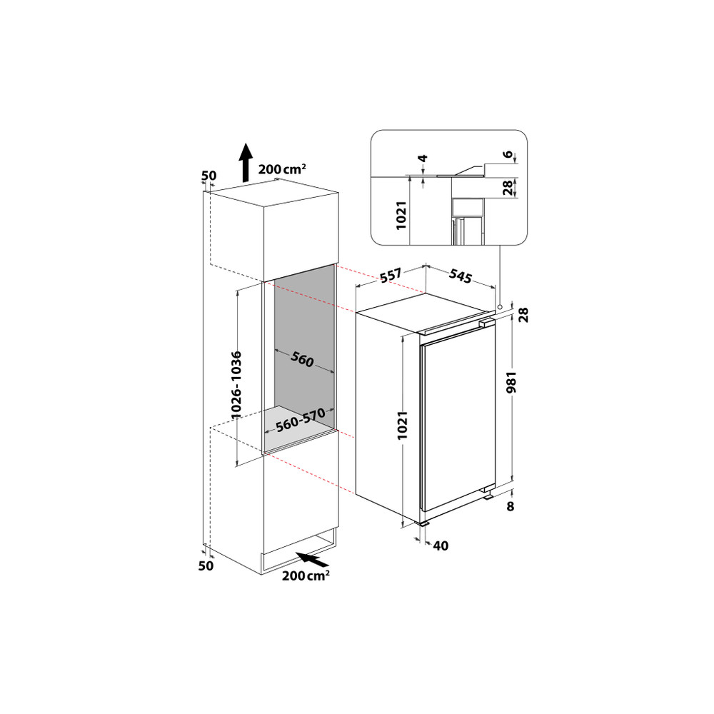Bauknecht Réfrigérateur Encastrable KSI 10VF2 Blanc Technical drawing