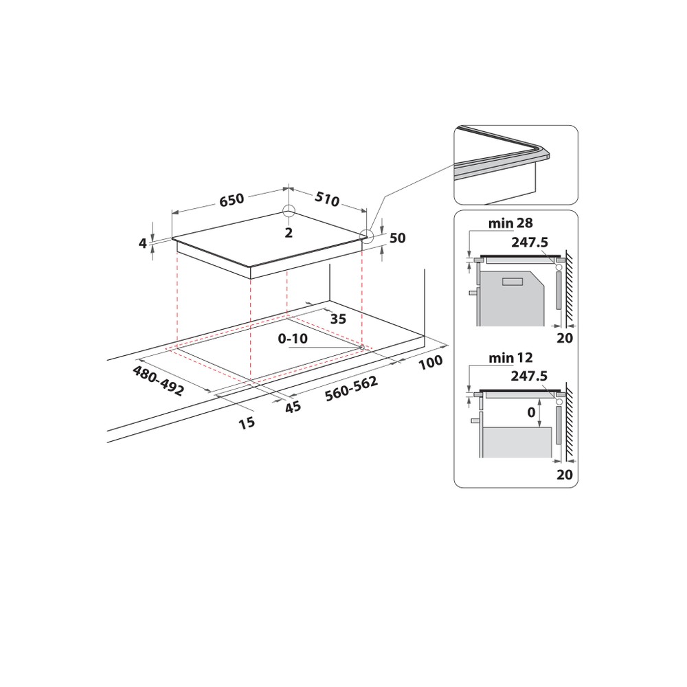 Whirlpool Table de cuisson WF S9365 BF/IXL Noir Induction vitroceramic Technical drawing