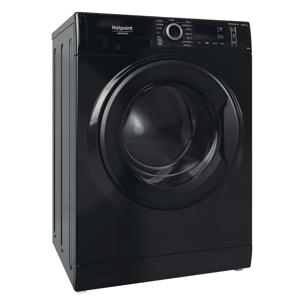 Hotpoint_Ariston Lave-linge Pose-libre CNM11 8458 BK FR Noir Lave-linge frontal B Perspective