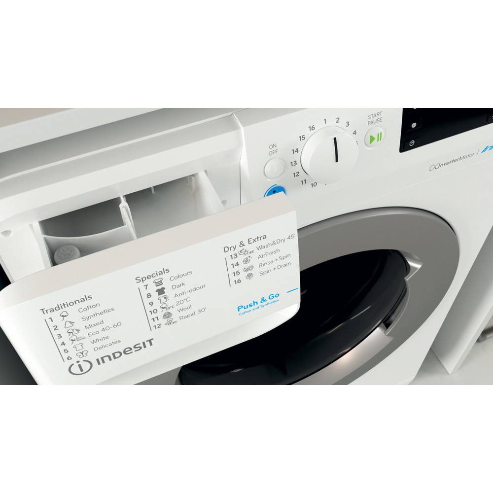 Indesit Perilica i sušilica Samostojeći BDE 761483X WS EE N Bijela Prednje punjenje Drawer
