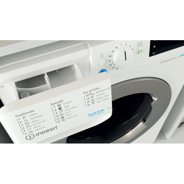Indesit Perilica i sušilica Samostojeći BDE 761483X WS EE N Bijela Prednje punjenje Drawer
