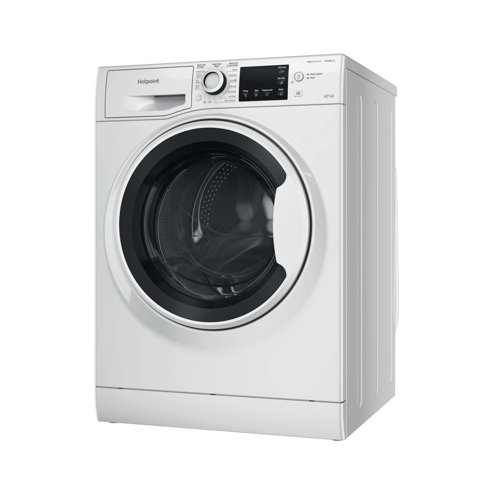 Hotpoint Washer dryer Free-standing NDB 8635 W UK White Front loader Perspective