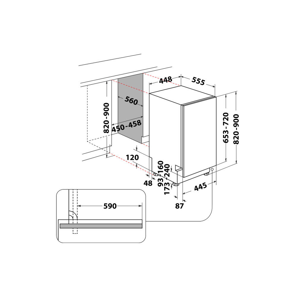 Indesit Perilica posuđa ugradbeni DSIO 3M24 C S Full-integrated E Technical drawing