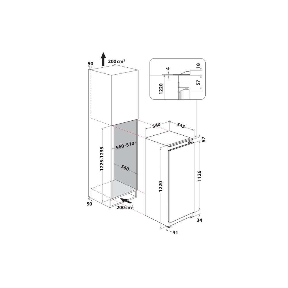 Hotpoint Refrigerator Built-in HS 12 A1 D.UK 2 White Technical drawing