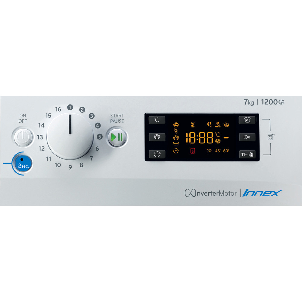 Indesit Perilica za rublje Samostojeći BWE 71283X WS EE N Bijela Prednje punjenje D Control panel