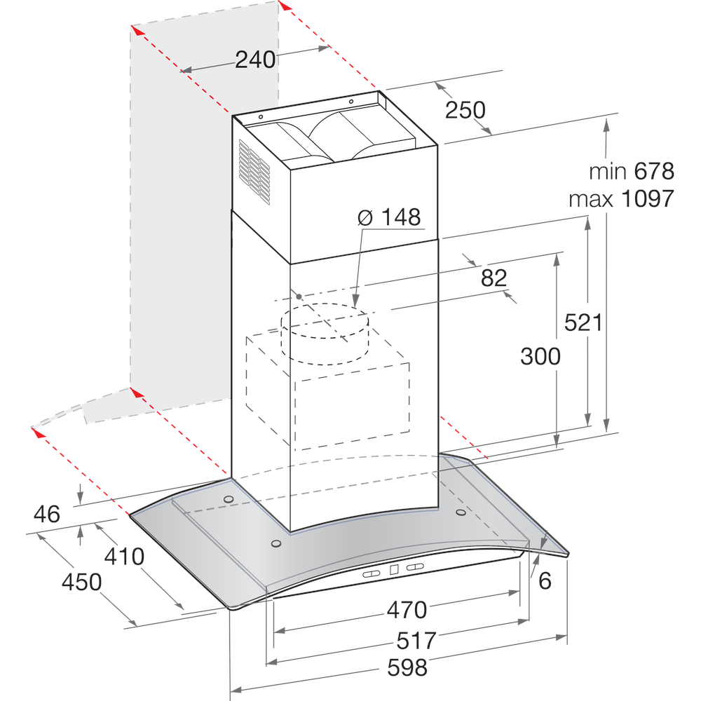 Hotpoint HOOD Built-in PHGC6.4 FLMX Inox Wall-mounted Electronic Technical drawing