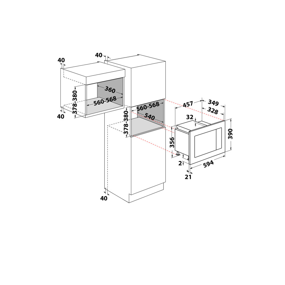 Hotpoint_Ariston Micro-ondas Encastre MF20G IX HA Inox Eletrónico 20 MO + Função Grill 800 Technical drawing