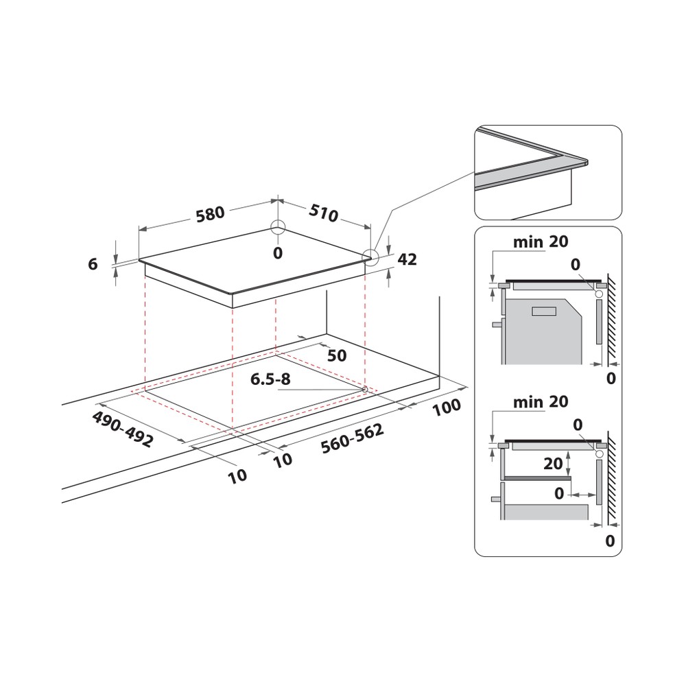 Whirlpool Table de cuisson AKT 8090 LX Noir Radiant vitroceramic Technical drawing