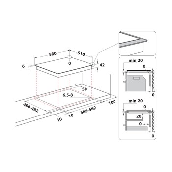 Whirlpool Table de cuisson AKT 8090 LX Noir Radiant vitroceramic Technical drawing