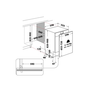 Whirlpool Vaatwasser Ingebouwd WCIC 3C26 PE Volledig geïntegreerd E Technical drawing