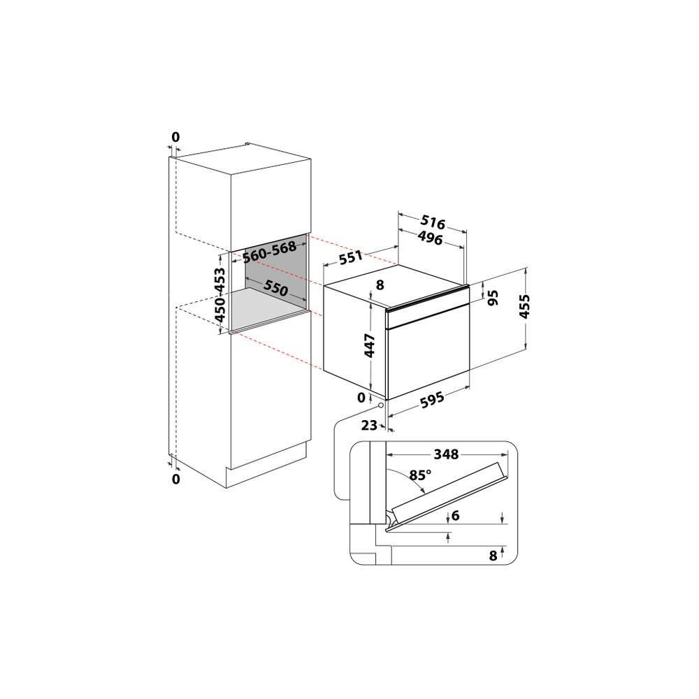 Whirlpool Sütő Beépíthető W11I MS180 Elektromos A Technical drawing