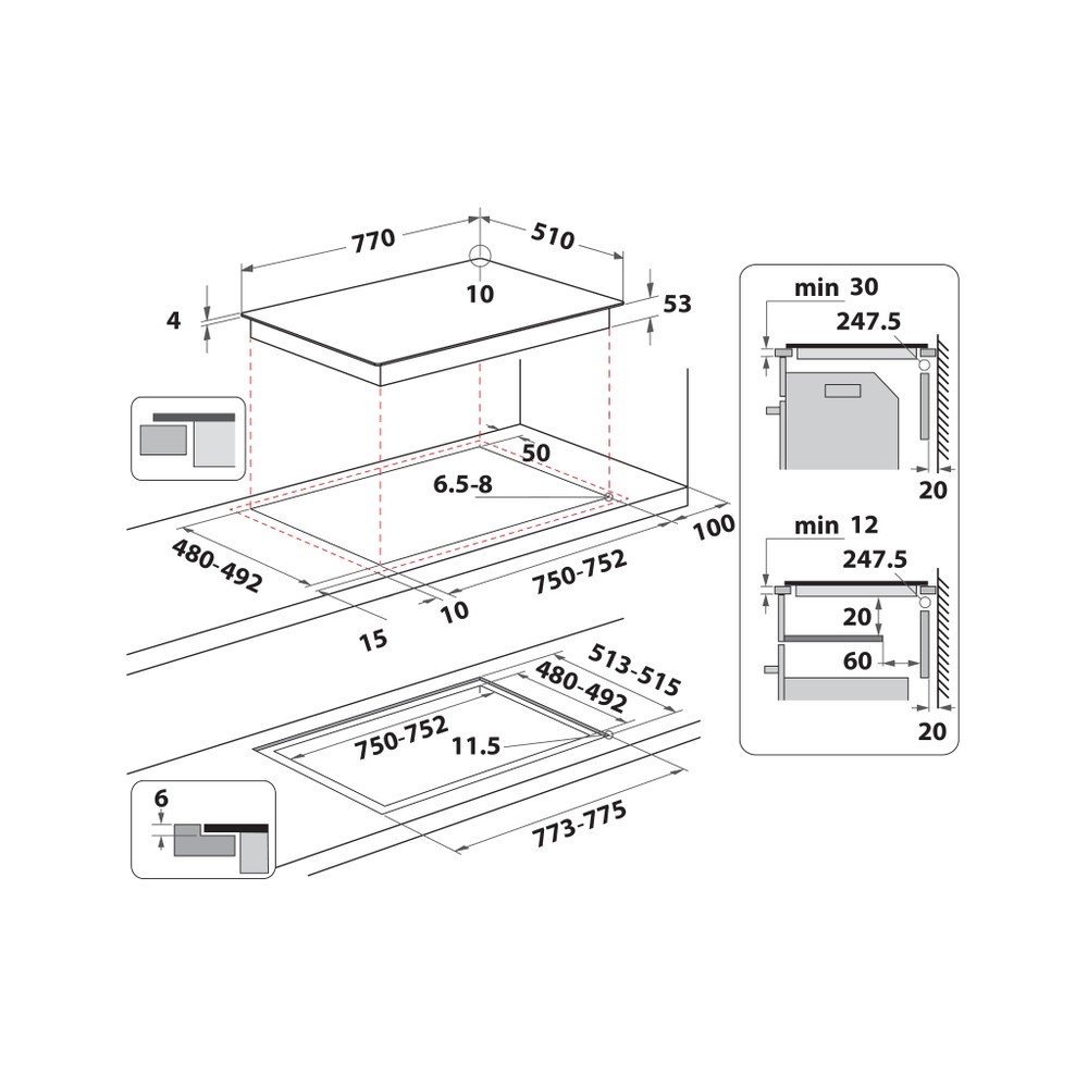 Bauknecht Kochfelder CTAC 8780AFS NE Schwarz Induction vitroceramic Technical drawing