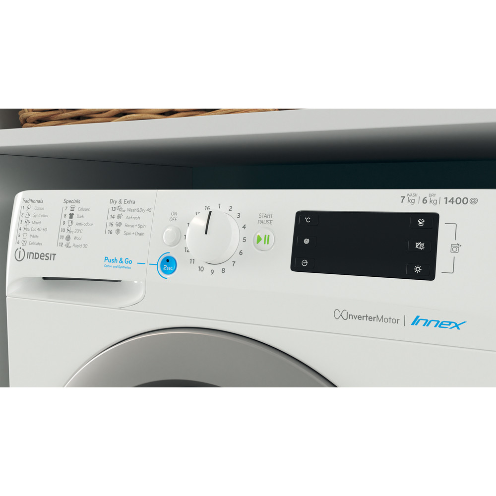 Indesit Perilica i sušilica Samostojeći BDE 761483X WS EE N Bijela Prednje punjenje Lifestyle control panel