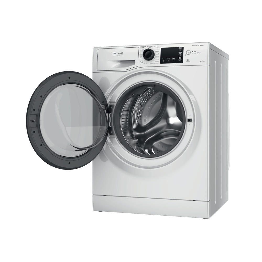 Hotpoint_Ariston Lavante-séchante Pose-libre NDB 9636 KA FR Blanc Lave-linge frontal Perspective open