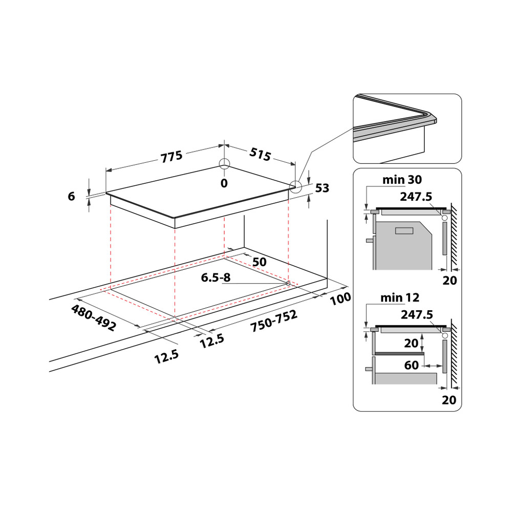 Bauknecht Kookplaat CTAC 8780AFS AL Zwart Induction vitroceramic Technical drawing