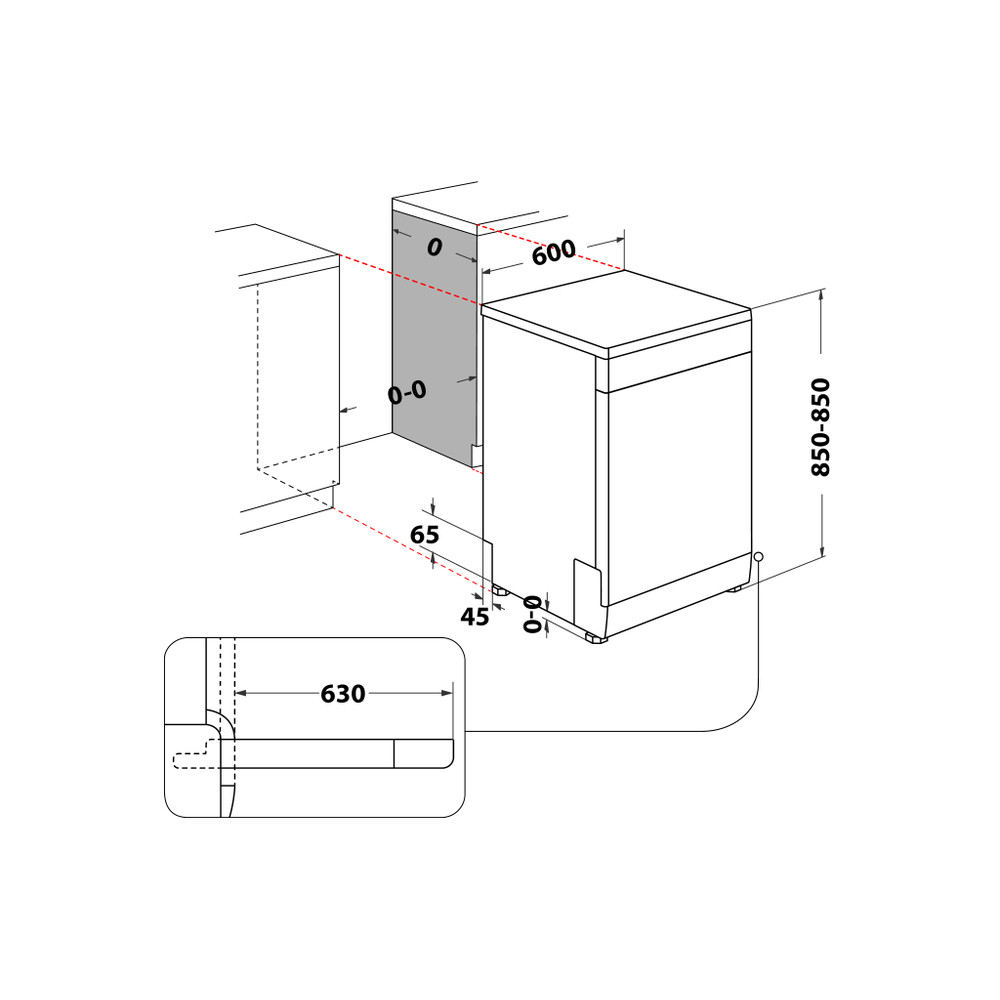Whirlpool Mosogatógép Szabadonálló W7F HS31 Szabadonálló D Technical drawing