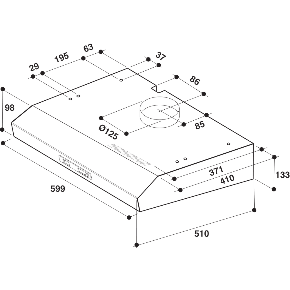 Whirlpool Hotte Encastrable WSLK 65 LS X Inox Mural Mécanique Technical drawing