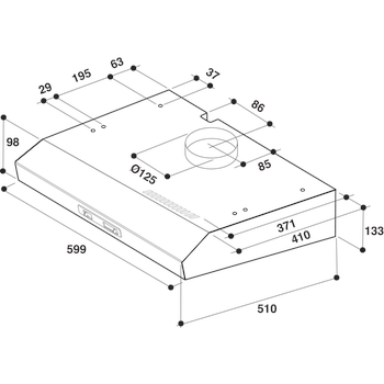 Whirlpool Hotte Encastrable WSLK 65 LS X Inox Mural Mécanique Technical drawing