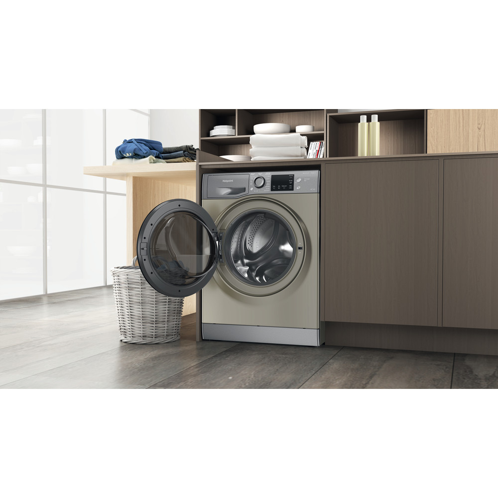 Hotpoint Washer dryer Free-standing NDB 9635 GK UK Graphite Front loader Lifestyle perspective open
