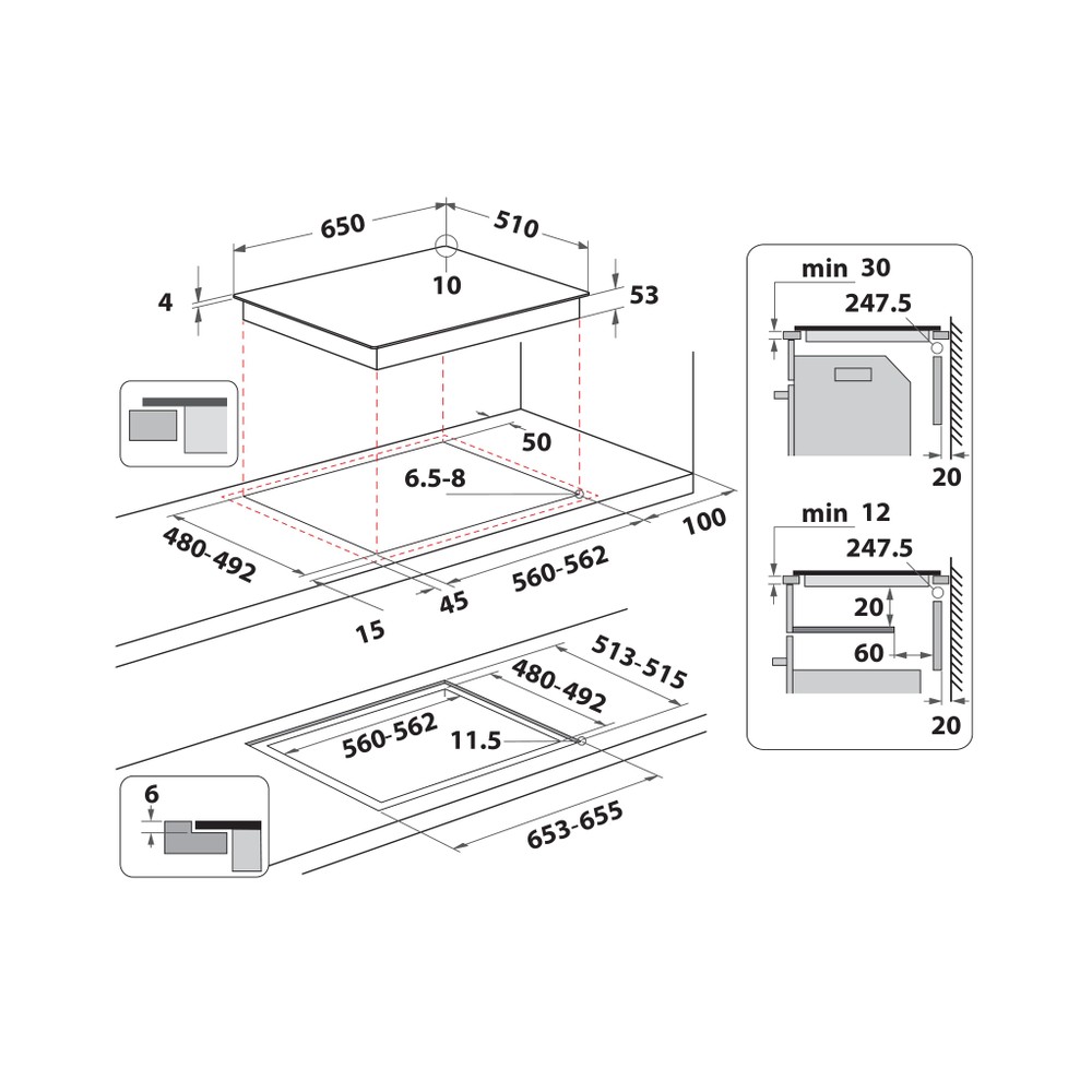 Whirlpool Encimera SMO 658C/NE Negro Induction vitroceramic Technical drawing