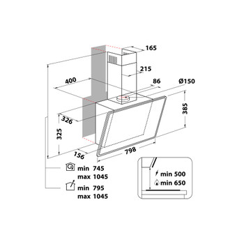 Whirlpool Páraelszívó Beépíthető WHVP 82F LT K Fekete Szabadonálló Elektromos Technical drawing