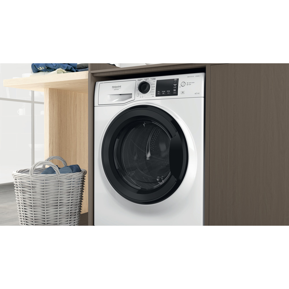Hotpoint_Ariston Lavante-séchante Pose-libre NDB 8635 K FR Blanc Lave-linge frontal Lifestyle detail