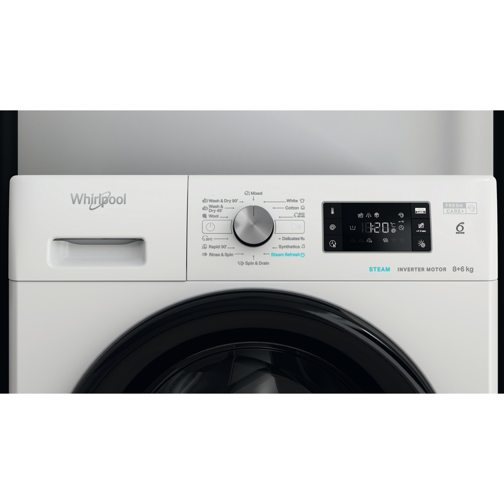 Whirlpool Mosó-szárító Szabadonálló FFWDB 864349 BV EE Fehér Elöltöltős Lifestyle control panel