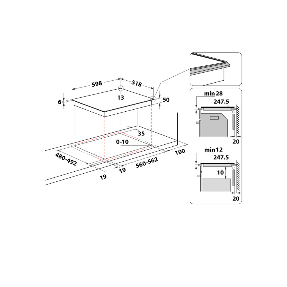 Bauknecht Table de cuisson BTX6019DCA Noir Induction vitroceramic Technical drawing