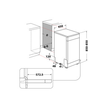Whirlpool Myčka nádobí Volně stojící WSFO 3O23 PF X Volně stojící E Technical drawing