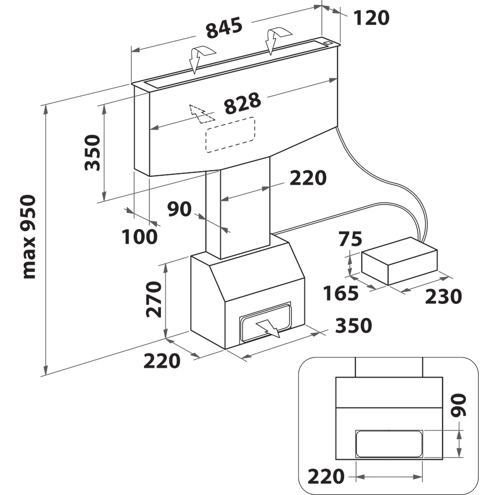 Whirlpool Hood Built-in WDO 93F B K Black Table top Electronic Technical drawing