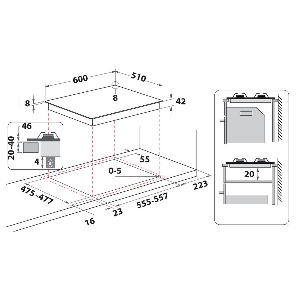 Hotpoint_Ariston Печка FTGHG 641 D/HA(BK) Черно Газова Technical drawing